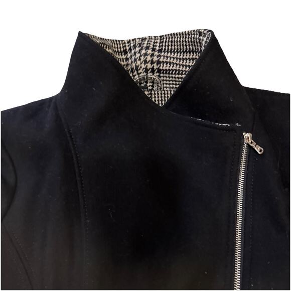 Guess Womens Sz XL BLK Wool Full Zip Up Herringbone Collar Long Tunic Moto Coat - Picture 10 of 15